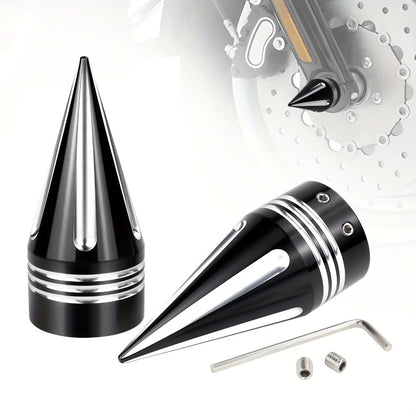 CNC Spike Motorcycle Front Axle Nut Covers Caps 3.6" – Fits Harley Touring Street Glide Road King Electra Glide Tri Glide 2008-Later
