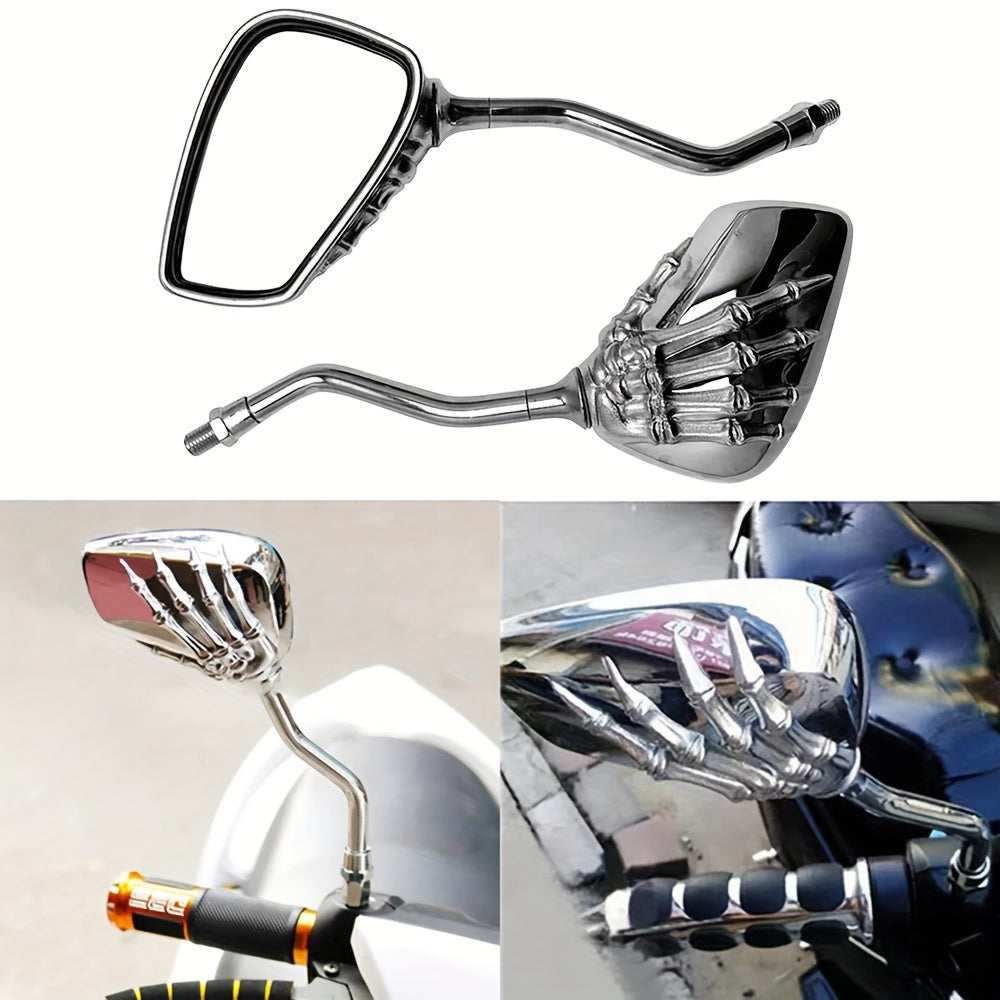 Skull Hand Motorcycle Rearview Mirrors Universal Fit Flat Rectangular Claw Grip Design for Chopper Cruiser Bobber Cafe Racer Bike Side