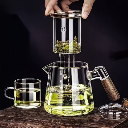 Glass Teapot with Filter 650ml - Stovetop Safe Tea and Coffee Pot with Handle, Tea Water Separator