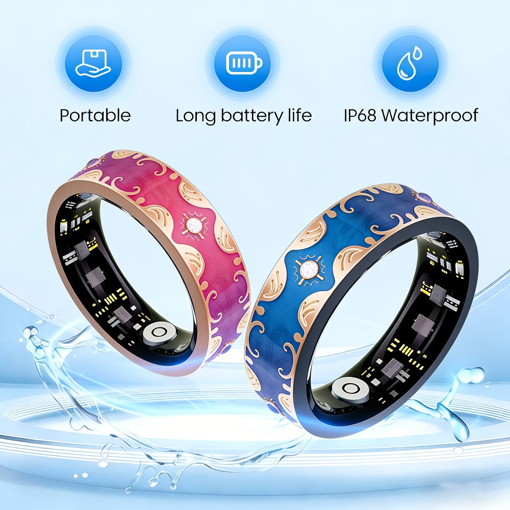 Patterned Smart Ring in Navy Blue or Sunset Purple with Activity and Sleep Summaries in US Sizes 7, 9 or 10