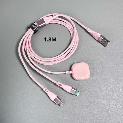 71-Inch Pink Braided Charging Cable with USB-A Input, Lightning, USB-C and Magnetic Watch Pad