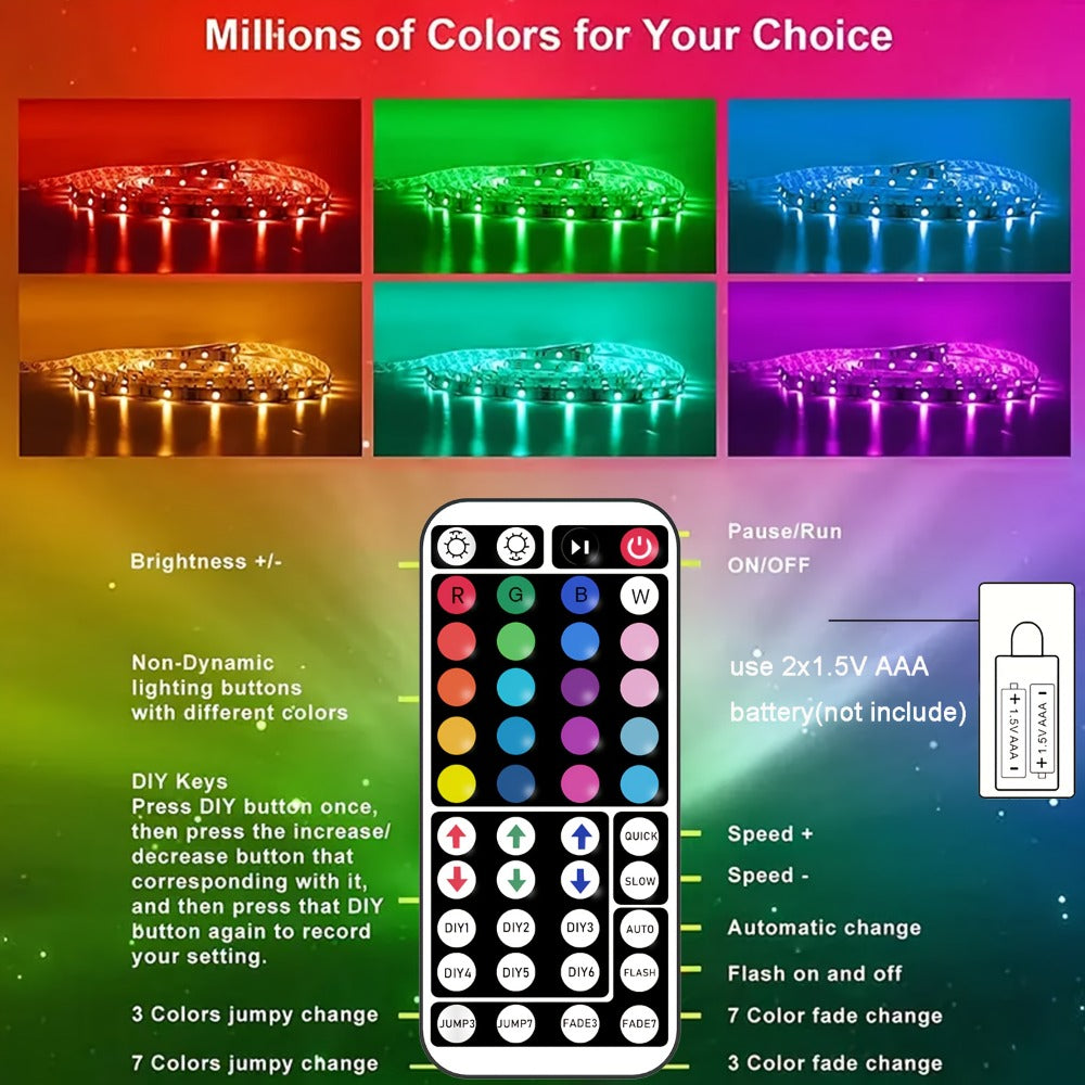 LED Strip Light RGB USB-Powered Room Kit in 16.4ft, 49.2ft or 98.4ft with App and 44-Key Remote