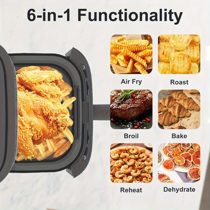 Air Fryer 6QT Multi Function LED Digital Touchscreen Visible Window Oil Free Non-Stick Basket for Entryways, Bedrooms and Living Spaces