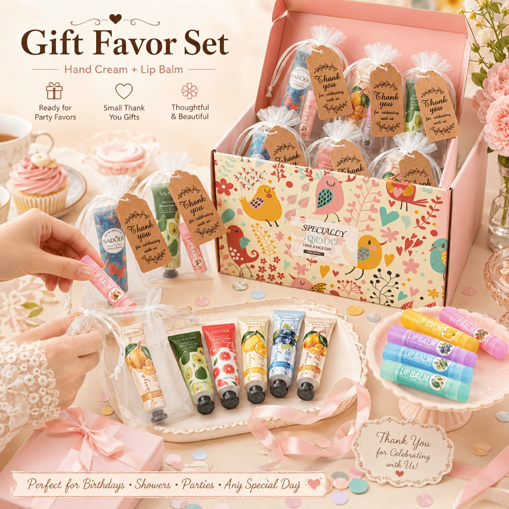 24pcs Bulk Lip Balm & Hand Cream Gift Set, Party Favors, Wedding & Thank You Gifts for Guests