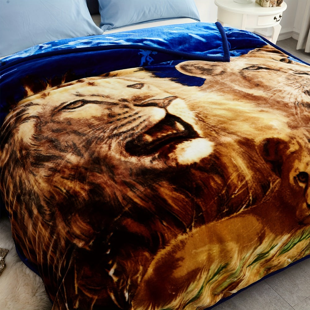 Reversible Plush Blanket 2-Ply 520GSM Milk Velvet - Queen King Size Blanket with Vibrant Animal & Floral Designs