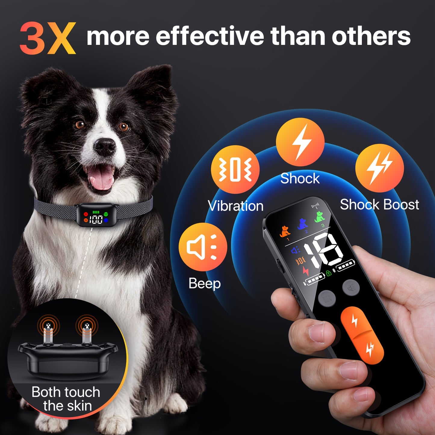 Dog Training Collar with Remote X300 – 4 Modes Shock Vibration Sound Light, Rechargeable E-Collar for Medium Large Dogs 30-120 lbs