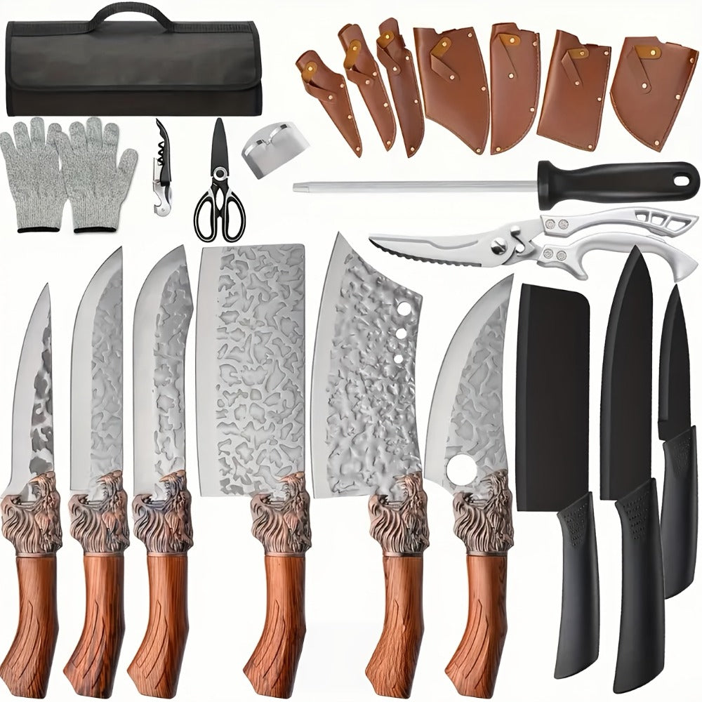 Kitchen Knife Set Professional Forged Chef Knife Set Full Tang Blades with Poultry Shears for Home Cooking, Dining and Outdoor Meals