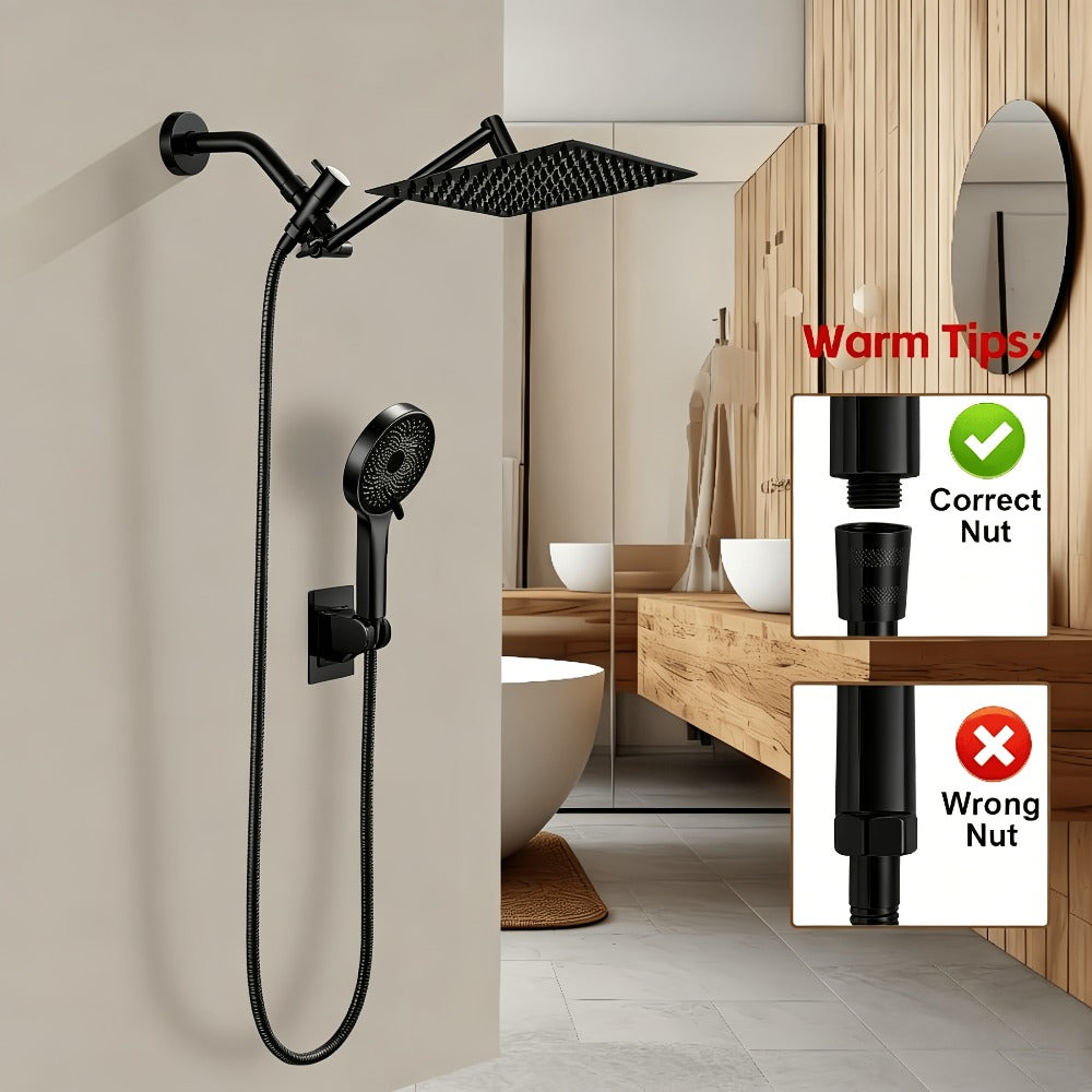 Rain Shower System with Handheld Shower Head, High Pressure Rainfall Showerhead Combo Copper Diverter Anti-Clog 8 10 12 Inch