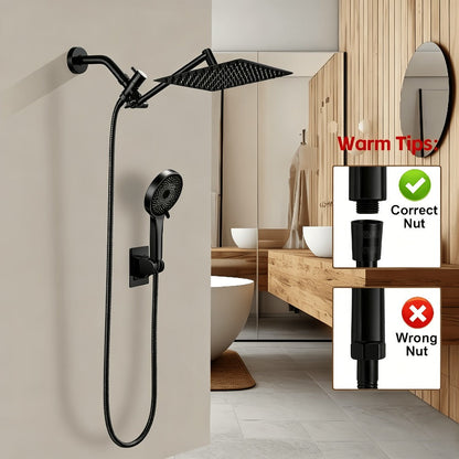 Rain Shower System with Handheld Shower Head, High Pressure Rainfall Showerhead Combo Copper Diverter Anti-Clog 8 10 12 Inch