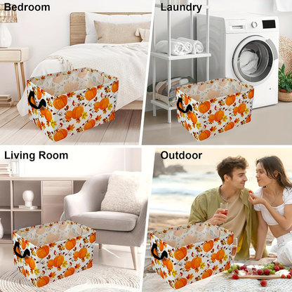 Soft Open-Top Printed Storage Bin with Side Handles and Cat, Dog, Pumpkin, Duck or Dachshund Designs