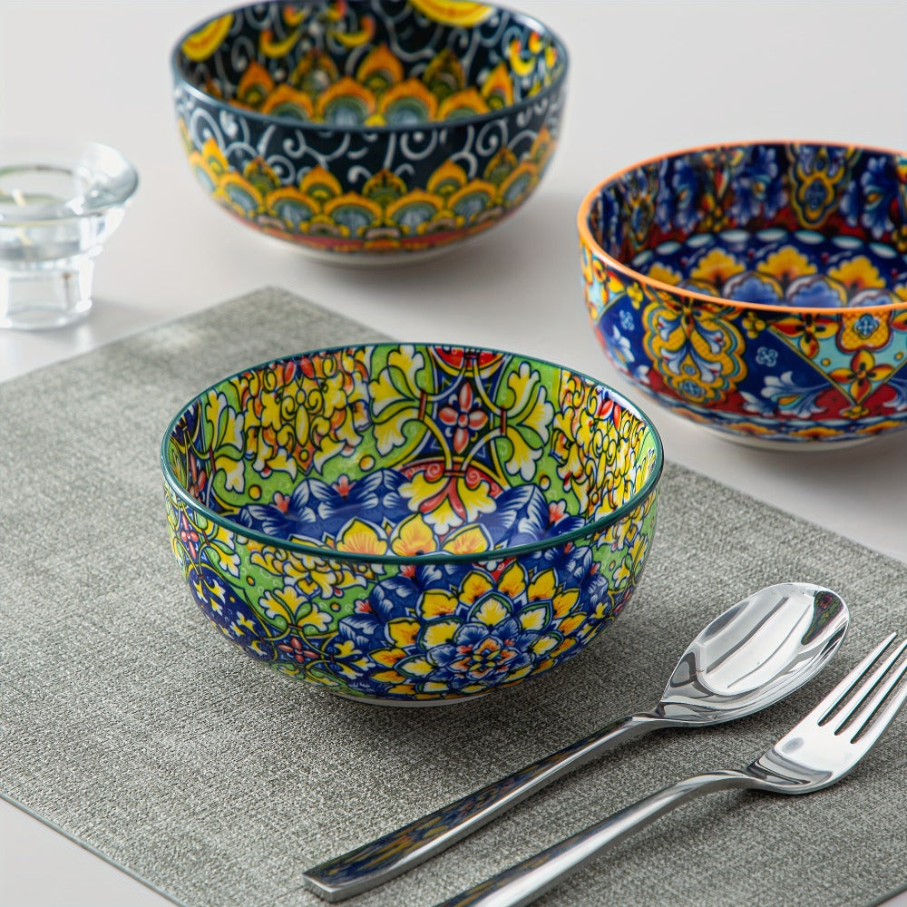 Cereal Bowl Set of 6 Bohemian Style 26oz for Home Cooking, Dining and Outdoor Meals, with the Listed Configuration