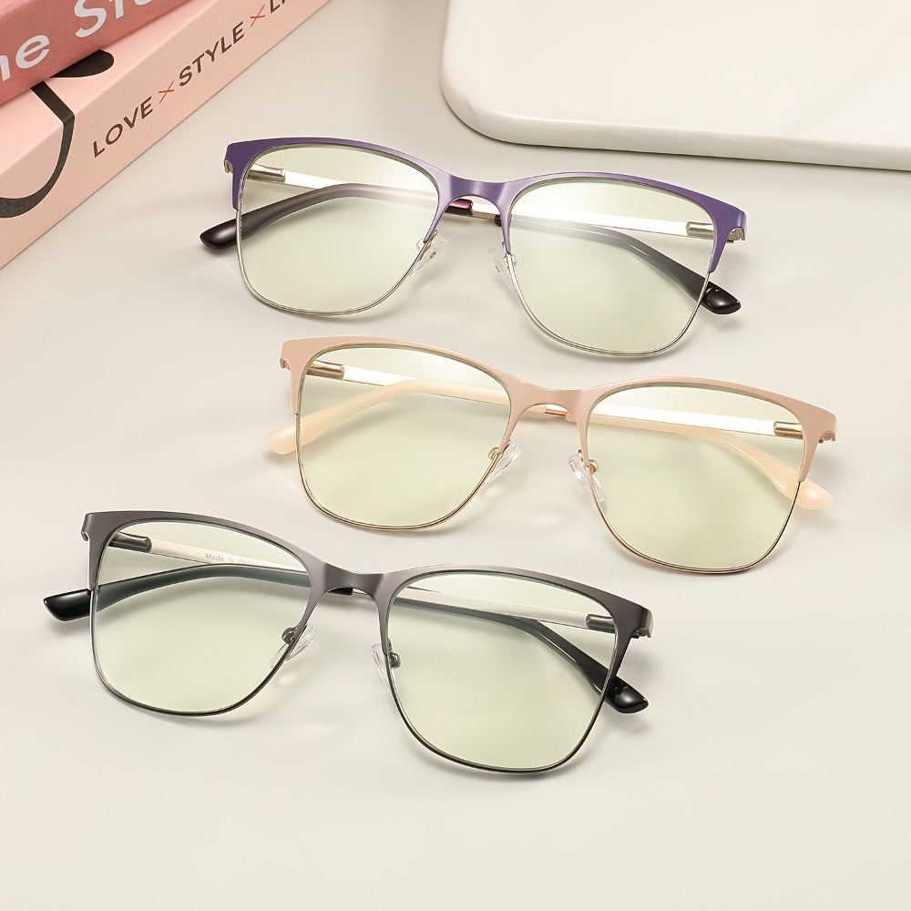 Reading Glasses – Three-Pair Rectangular Metal Readers with Polycarbonate Lenses with Multiple Strength and Color Options