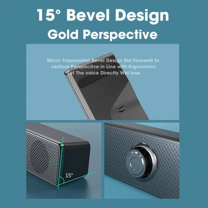 USB Wired Desktop Speaker Bar with 4D Audio Effect & Blue LED - Stereo Sound, 3.5mm AUX Input, Independent Volume Control
