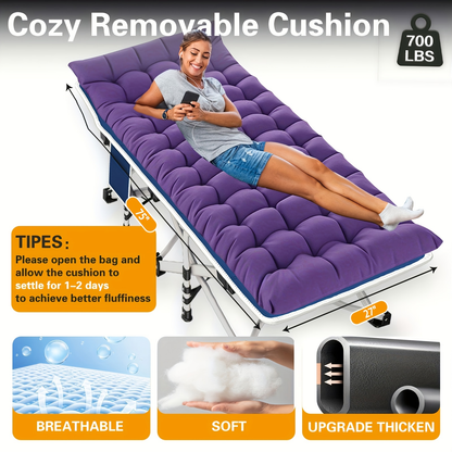 Folding Camping Cot with Mattress 75"-79" | Portable Sleeping Cot for Adults Kids & Teens | Home Office Beach Garden Fishing | Max Load