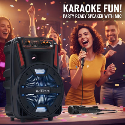 8-Inch Bluetooth Party Speaker with LED Lights & Wired Microphone, TWS Stereo Bass Boost, FM Radio