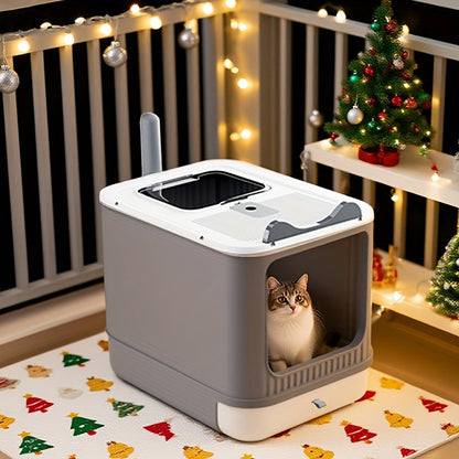 Enclosed Cat Litter Box with Front Opening, Perforated Top Entry, Pull-Out Tray and Four Color Options