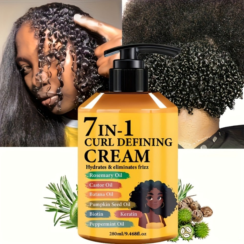 Curl Defining Cream 7-in-1 Frizz Control 2pcs Set 9.468fl oz – Long-Lasting Hold Moisturizing Non-Greasy Hair Styling Cream for Wavy Curly