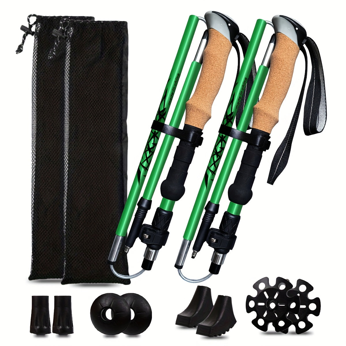 Lightweight Aluminum Trekking Poles 2-Pack – Folding Hiking Sticks with Cork Ergonomic Grip, Sweat-Absorbing Handle