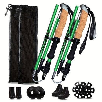 Lightweight Aluminum Trekking Poles 2-Pack – Folding Hiking Sticks with Cork Ergonomic Grip, Sweat-Absorbing Handle