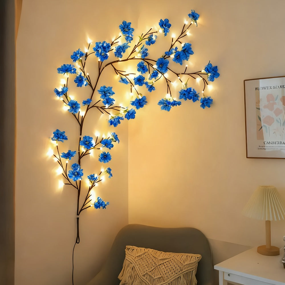 Cherry Blossom LED Fairy Lights USB Powered, 96-Light Faux Floral Garland, Dimmable & Cool White