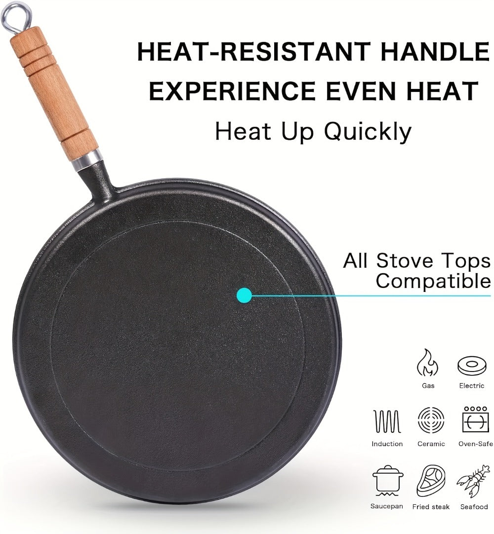 Cast Iron Skillet Non-stick Flat Pan 8.27/9.45/10.63 Inch for Pancakes Eggs & Crepes for Home Cooking, Dining and Outdoor Meals