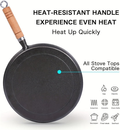 Cast Iron Skillet Non-stick Flat Pan 8.27/9.45/10.63 Inch for Pancakes Eggs & Crepes for Home Cooking, Dining and Outdoor Meals