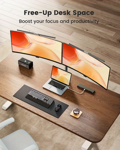 Adjustable Dual Monitor Arm for 13-32 Inch Screens, VESA 75x75/100x100mm, 45° Tilt 90° Swivel 360° Rotation