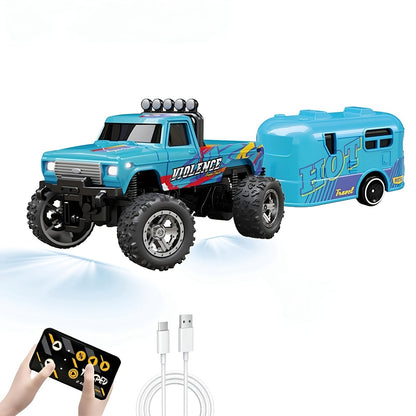 Mini RC Off-Road Truck with Trailer 1:64 Scale Die-Cast Remote Control Car with the Listed Color, Size or Set Options for Everyday Use