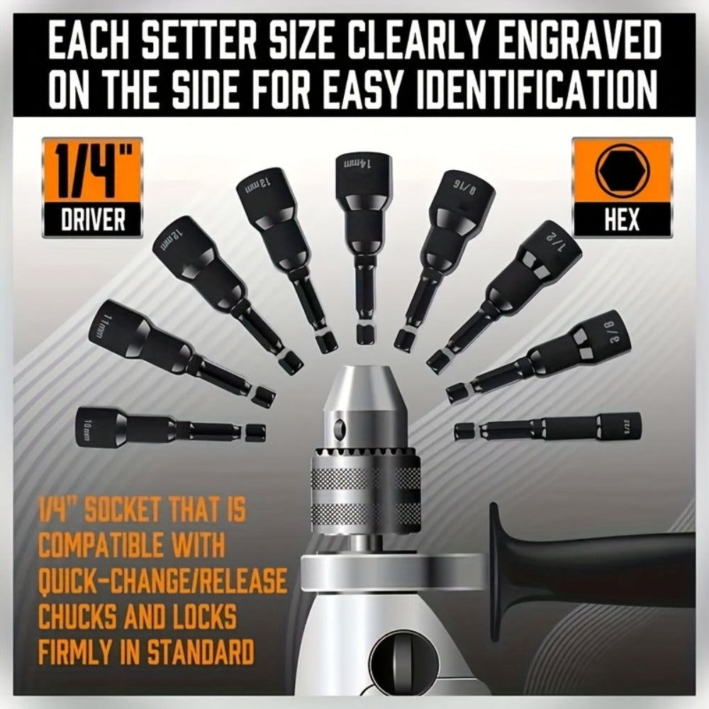 Magnetic Nut Driver Set 47pcs – Magnetic Screwdriver Bits & Socket Set, SAE 1/4"-9/16" & Metric 6-14mm