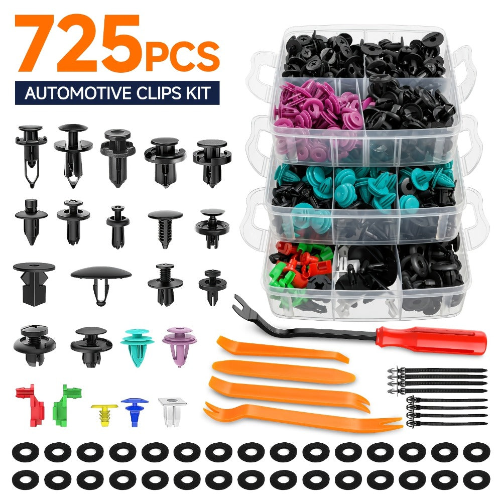 Car Bumper Screw & Rivet Repair Kit 725-Piece – Universal Plastic Clips, Nuts & Fasteners for Bumper, Wing & Interior Body Panels