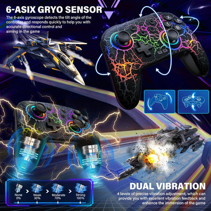 Switch Pro Controller Wireless RGB Rechargeable with 6-Axis Gyro & 10 RGB Lights, Compatible with Nintendo Switch