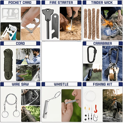 Outdoor Camping Emergency Survival Kit Black Box | Portable Camping Gear Essentials Set | Wilderness Survival Tools Gift for Men Who Love