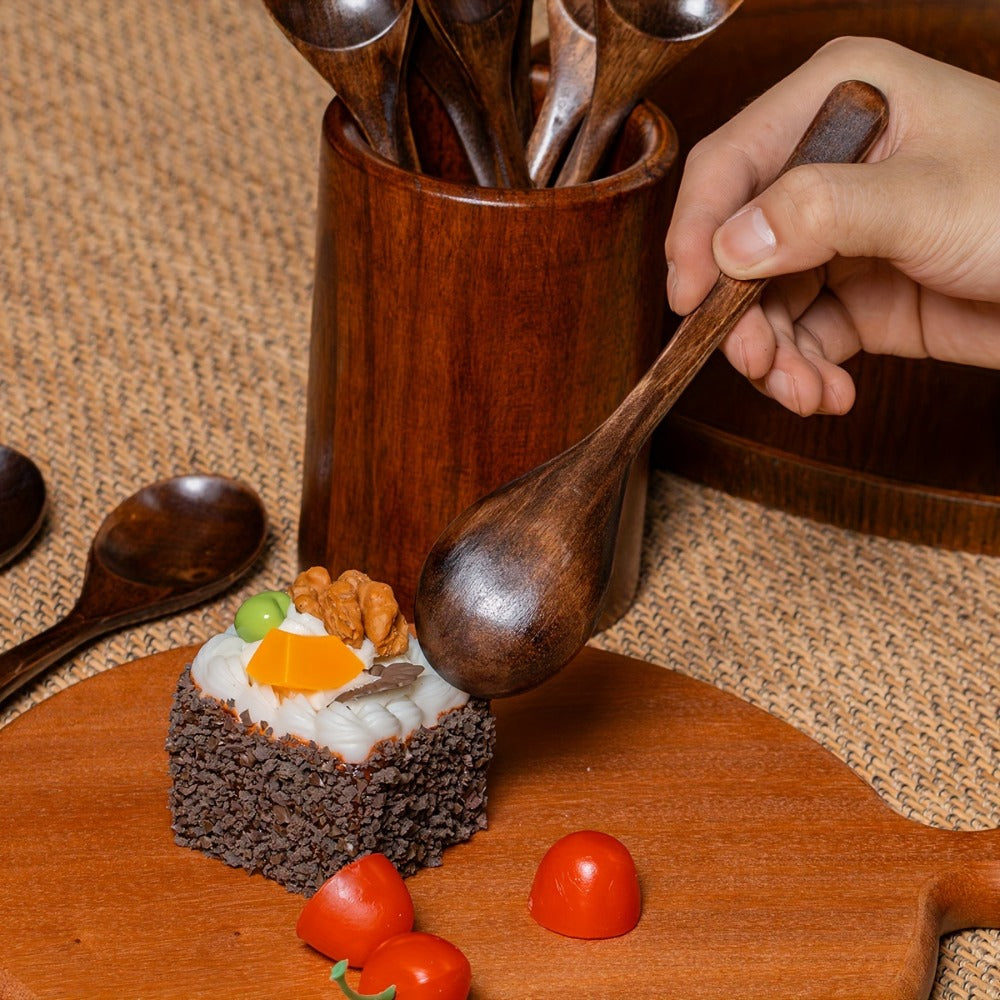 Kitchen Utensils Set of Eight 7.28in Natural Wood Spoons for Coffee, Tea, Dessert and Table Serving