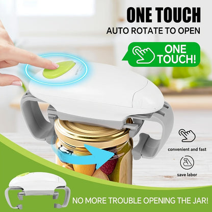 Electric Jar Opener for Elderly & Weak Hands – One-Touch Auto-Off, High Torque Battery-Powered Jar Lid Opener with Ergonomic Design
