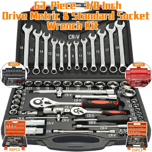 Professional Automotive Tool Set 55 / 63 / 96-Piece – Ratchet Socket Wrench Kit for Car & Bicycle Maintenance | High-End Mechanic Hand Tools