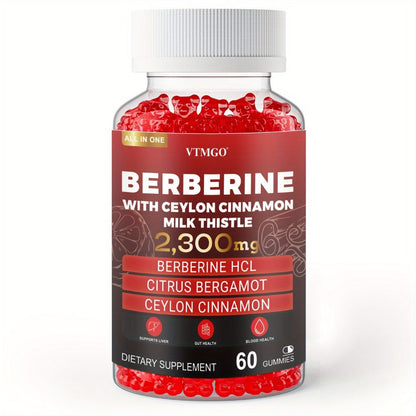 Berberine HCL Gummies 2300mg 60ct with Ceylon Cinnamon, Milk Thistle & Turmeric for Blood Sugar Balance