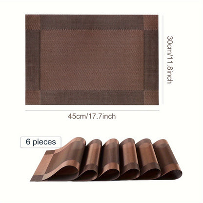 PVC Placemats Set of 6 Heat Resistant Non-Slip Washable Table Mats for Kitchen Dining Table, Easy Clean Vinyl Dinner Mats 11.8x17.7 Inch