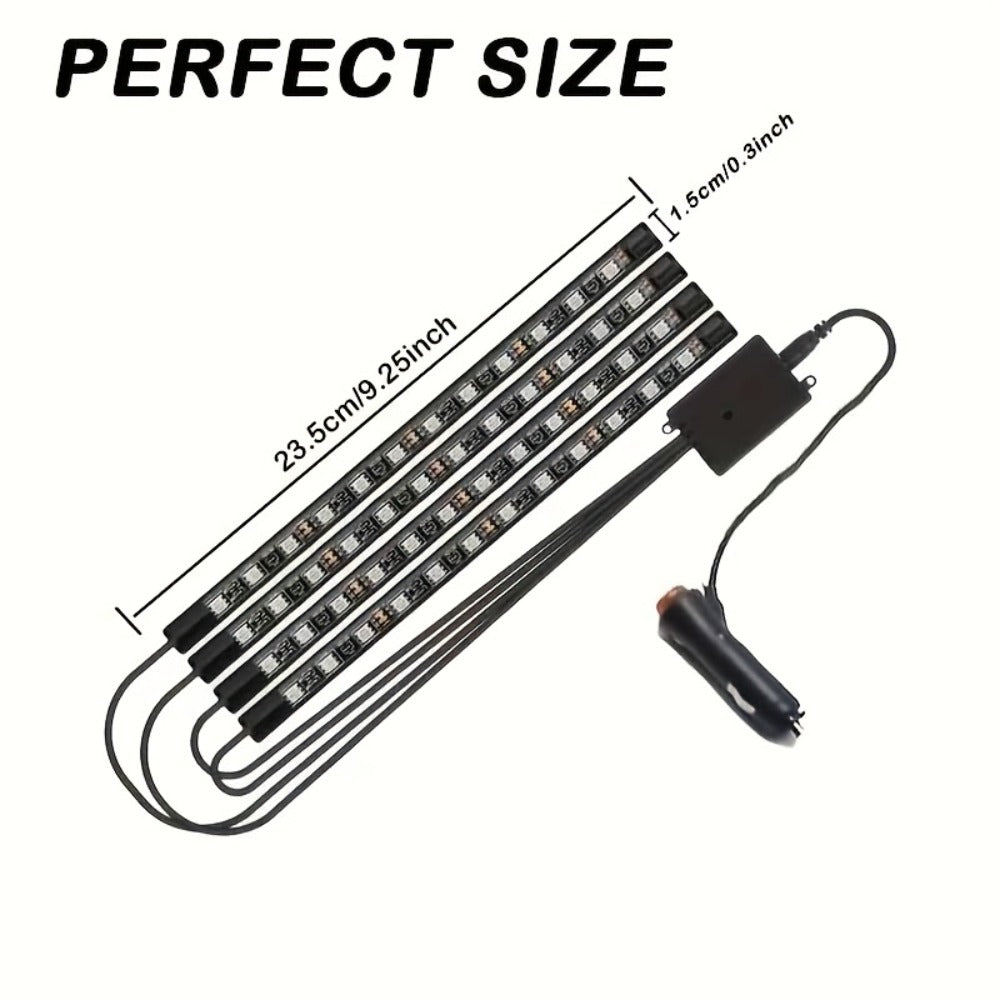 Car Interior Footwell Light Kit with Four Pictured Bars, App and Remote Control, Music-Responsive Color Modes