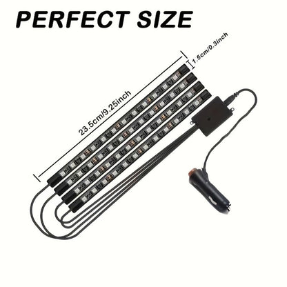Car Interior Footwell Light Kit with Four Pictured Bars, App and Remote Control, Music-Responsive Color Modes