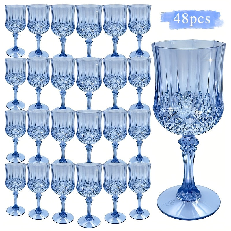 Plastic Champagne Glasses 48 Pack – 7oz Stemmed Crystal Clear Reusable Cups for Wedding, Party, Bridal Shower, Christmas, Halloween