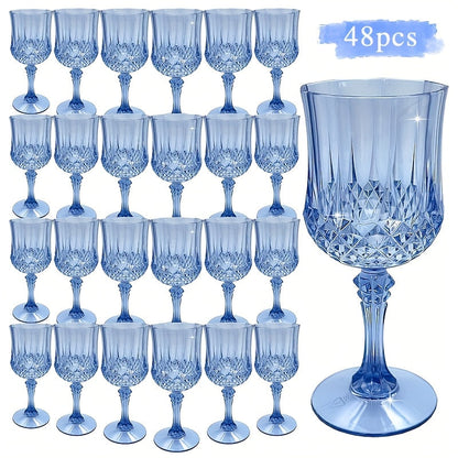 Plastic Champagne Glasses 48 Pack – 7oz Stemmed Crystal Clear Reusable Cups for Wedding, Party, Bridal Shower, Christmas, Halloween