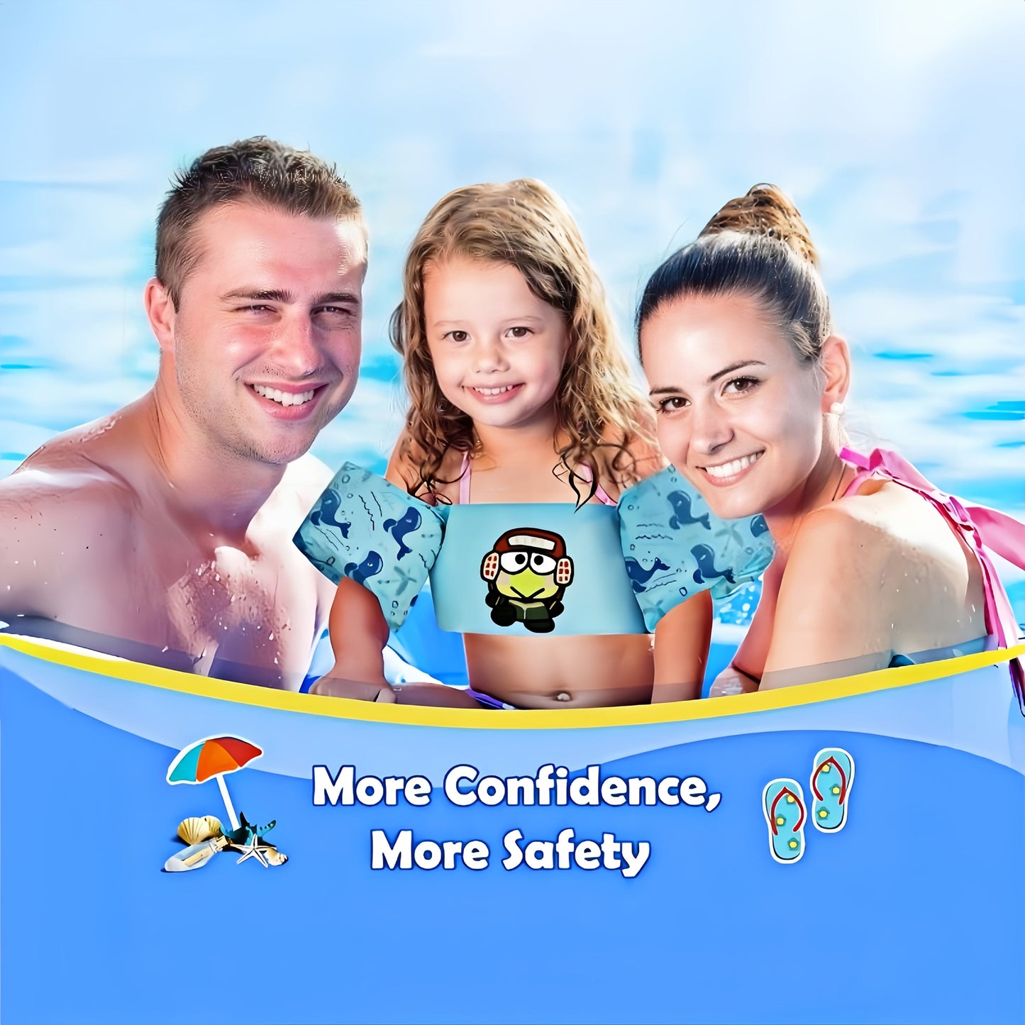 Kids Swim Vest Toddler Floatation Jacket – Sanrio Keroppi Pattern Adjustable Swimming Float Vest for Boys Girls Ages 1-9