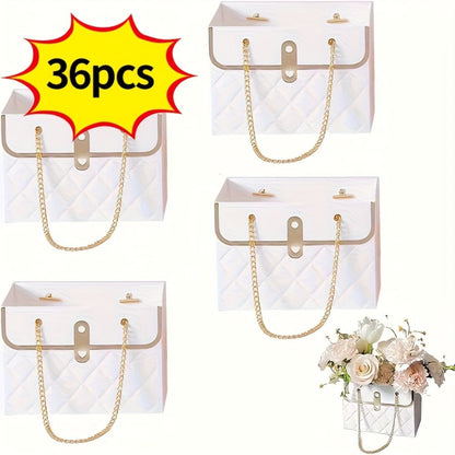 Paper Flower Bouquet Gift Bags with Metal Chain Handle Bulk – 12/24/36/48 Pcs Tote Bags for Wedding Party Birthday Florist Graduation