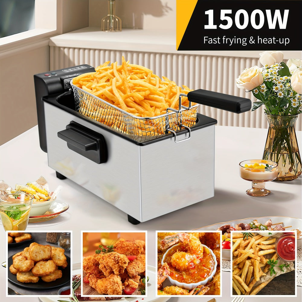 Deep Fryer Electric 1500W Non-Stick with Detachable Basket Adjustable Temperature Control for Home Cooking, Dining and Outdoor Meals