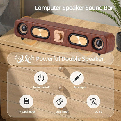 Classic Vintage 10W Bluetooth Desktop Soundbar with Dual 2-Inch Speakers, USB & 3.5mm AUX & TF Card Input