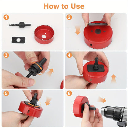 Carbon Steel Hole Saw Kit Multi-Size with Mandrels & Hex Key, Quick-Change Hole Cutter Set for Wood PVC Drywall Cornhole Board & Metal