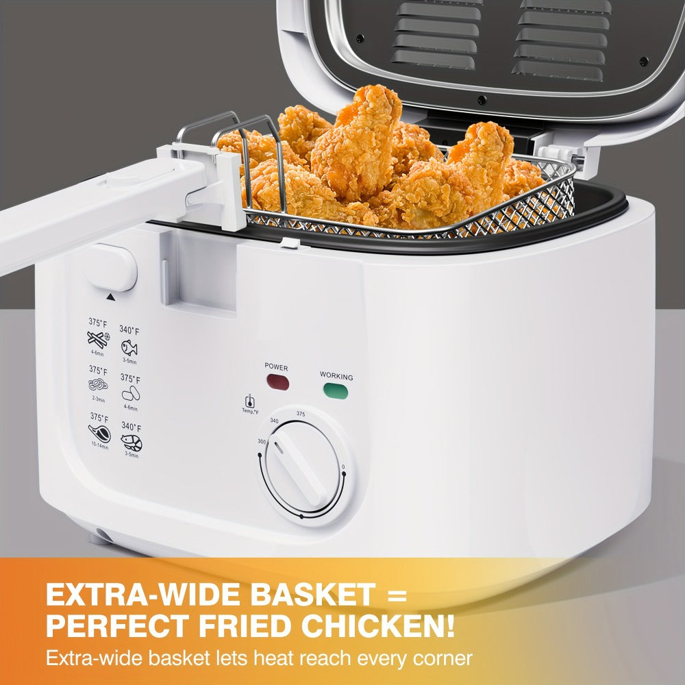 1500W Deep Fryer in Black or White with 84.54-Ounce Source Capacity, Windowed Lid and Rotary Dial