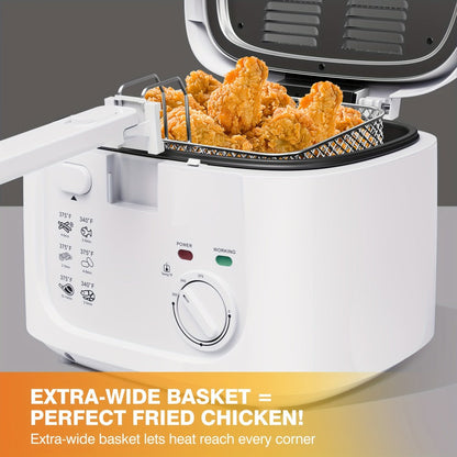 1500W Deep Fryer in Black or White with 84.54-Ounce Source Capacity, Windowed Lid and Rotary Dial