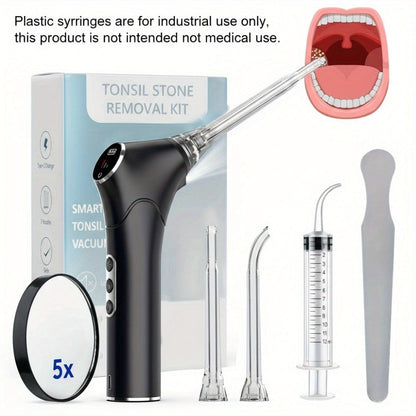 Tonsil Stone Remover Electric Vacuum Kit, Built-In LED Light, 3 Suction Modes & 5X Magnifying Mirror, Oral
