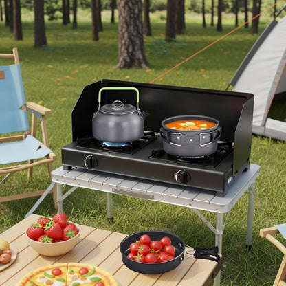 Camping Cookware Set, 19- or 27-Piece Coated Aluminum Mess Kit with Pot, Pan, Kettle, Cups, Plates and Cutlery